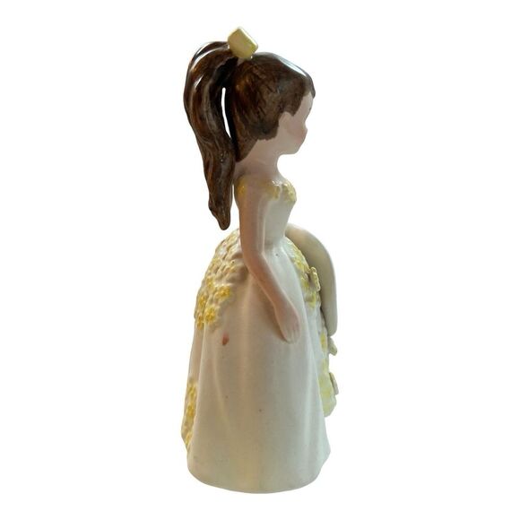Vintage Lefton Girl Planter‎ Brunette with Bow  Dress W/Yellow Flowers & Hat - Picture 3 of 7
